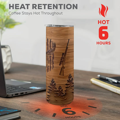 20oz Deer Hunting 3D Print Insulated Skinny Tumbler with Straw and Lid | 304 Stainless Steel Travel Coffee Cup | Festival Gift f