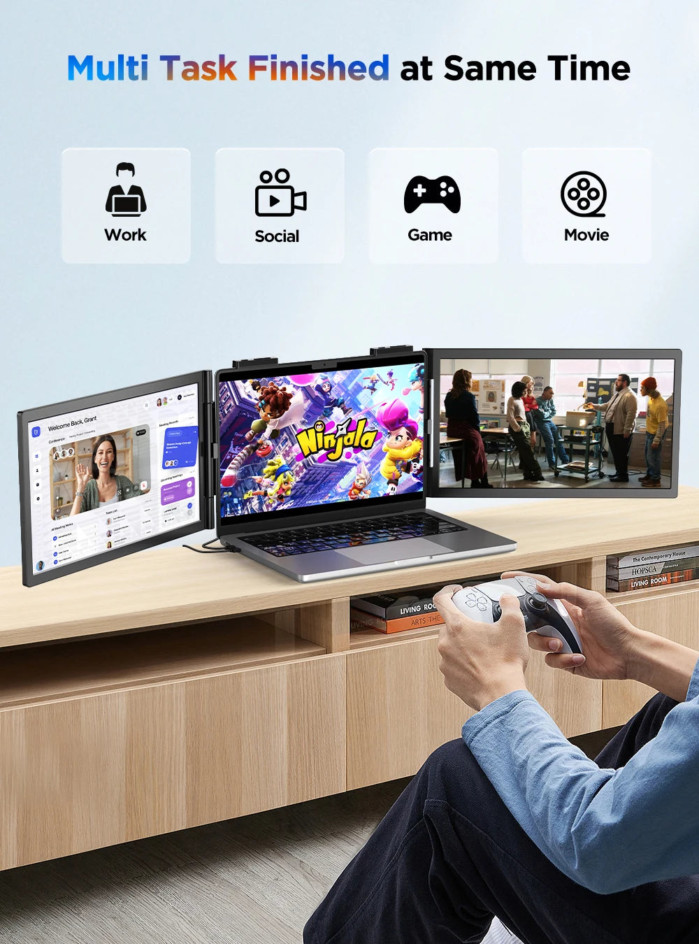 UPERFECT UFree Z14 Pro Wireless Triple Portable Monitor 14" Laptop Screen Extender with Stand /Sleeve Support AirPlay Miracast