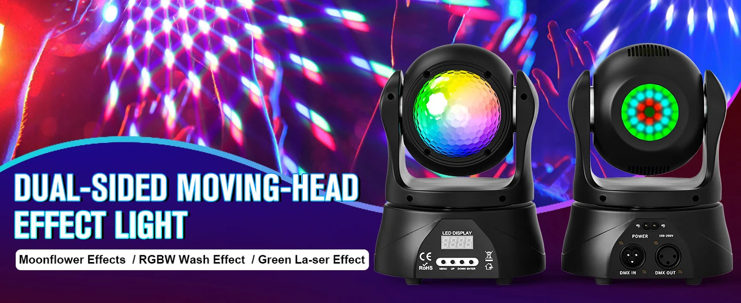 DayFlicker 30W Double-sided RGBW 4 in 1 Lamp Beads Mini Moving Head Light DMX512 Voice Control 15 CH For DJ KTV Party Banquet