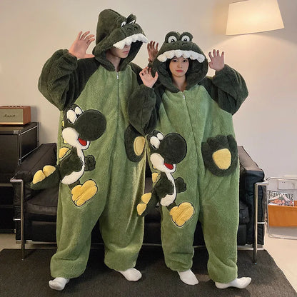Kigurumi Adults Winter Sleepwear Women Men Pajamas Animal Onesie Thicken Couples Pijamas Cartoon Night Wears For Women Homewear