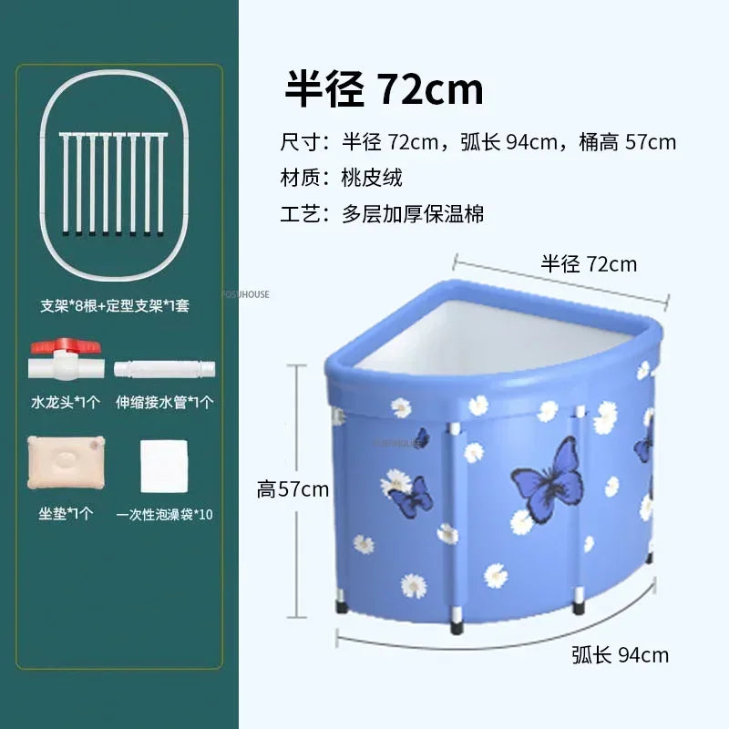 Household Triangular Bathtub Foldable Bath Bucket Swimming Pool Dual-use Portable Steam Sauna Fan-shaped Bath Barrel