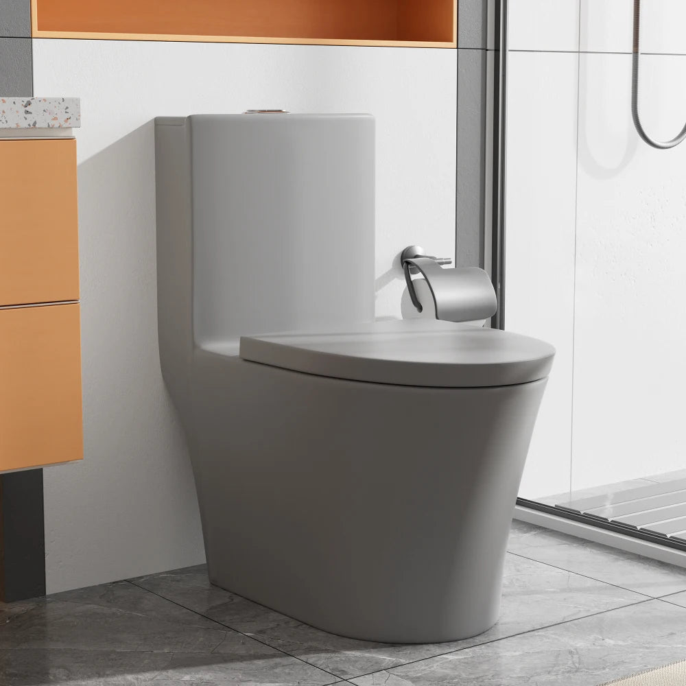 Matte Black Elongated One Piece Toilet Dual Flush 1.1/1.6 GPF Water Saving Map 1000g,Matte Black