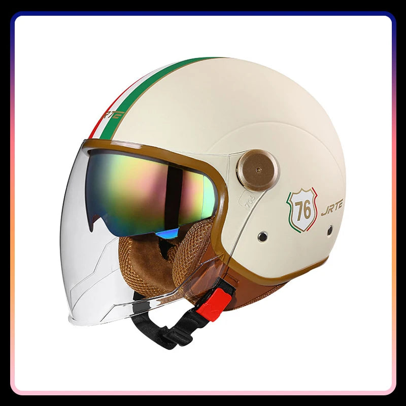Retro Open Face Motorcycle Helmet Daul Lens DOT ECE Approved Vintage Jet Helmet 3/4 Open Half Helmet for Scooter Curiser Chopper