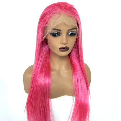 13x4 Lace Frontal Pink Straight Human Hair Wig 26 28inch 250 Density Pre Plucked Red Hair Wig Grey Lace Front Wigs for Women