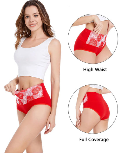 2Pcs Plus Size Women's Cotton Underwear High Waisted Tummy Control Panties Full Coverage Briefs Jacquard Ladies Panty Shaper