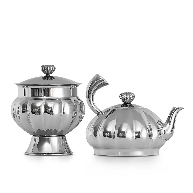 Nordic Luxury Stainless Steel TeaPot, Retro Sugar Bowl, Coffee Candy Jar with Lid for Home Decoration, Afternoon Tea, Holtel