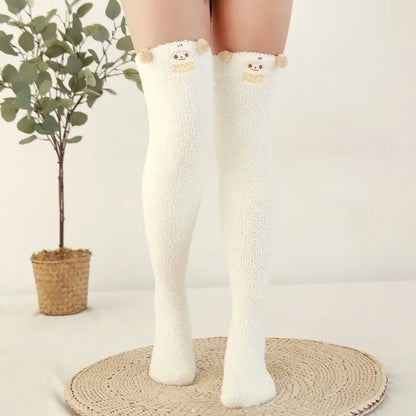 Snug Fleece Over Knee Socks Plush Cozy Winter Fall Sweet Long Female Hosiery Soft Fuzzy Leg Covers Floor Wear2024 New Bulk Deal