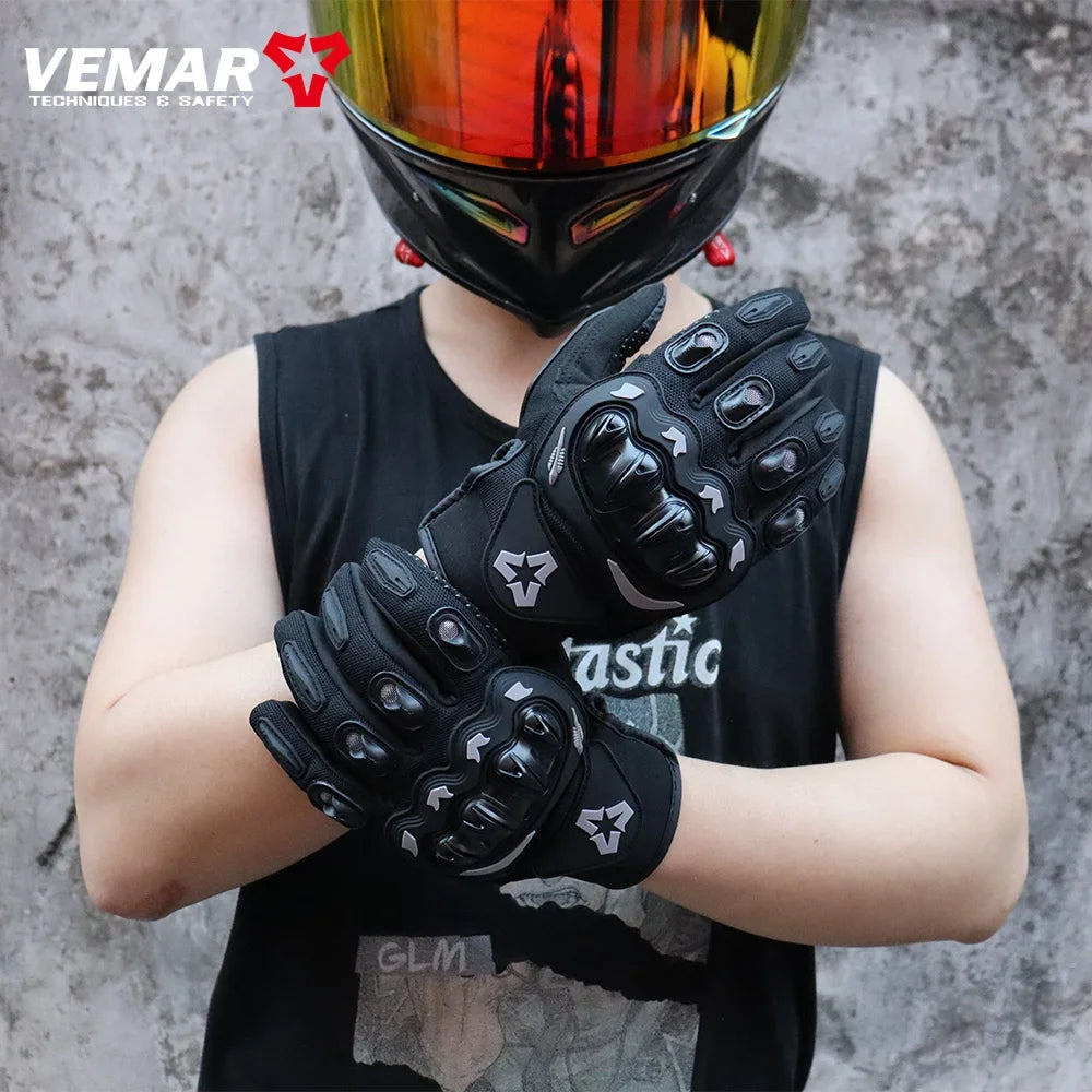 VEMAR Summer Motorcycle Gloves Men Black Full Finger Touchscreen Cycling ATV MTB Guantes Moto Luvas Bike Riding Glove Women Red