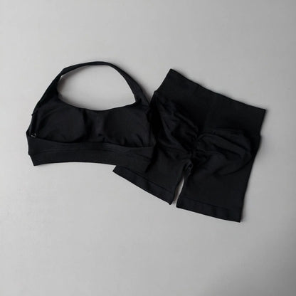 2 Pieces Yoga Suit for Women Seamless Fitness Gym Clothes Halter Sports Bra Matching Impact Shorts Workout Sets Gym Outfit