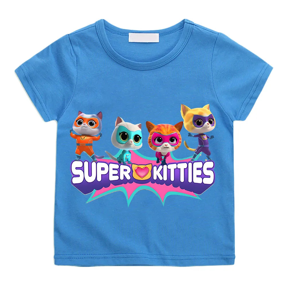 SuperKitties Summer 100% Cotton T-shirt Boy Cartoon Pride Tshirt Short Tops Y2k One Piece Print Anime Tees Kids Clothes Girls