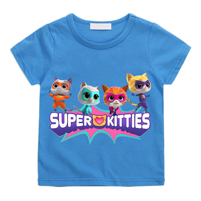 SuperKitties Summer 100% Cotton T-shirt Boy Cartoon Pride Tshirt Short Tops Y2k One Piece Print Anime Tees Kids Clothes Girls