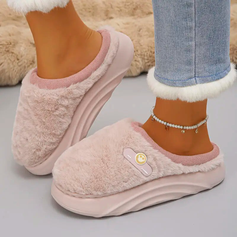 Thick Sole Plush Winter Slippers for Women Indoor House Chunky Platform Fluffy Slippers Woman Non Slip Warm Couples Cotton Shoes