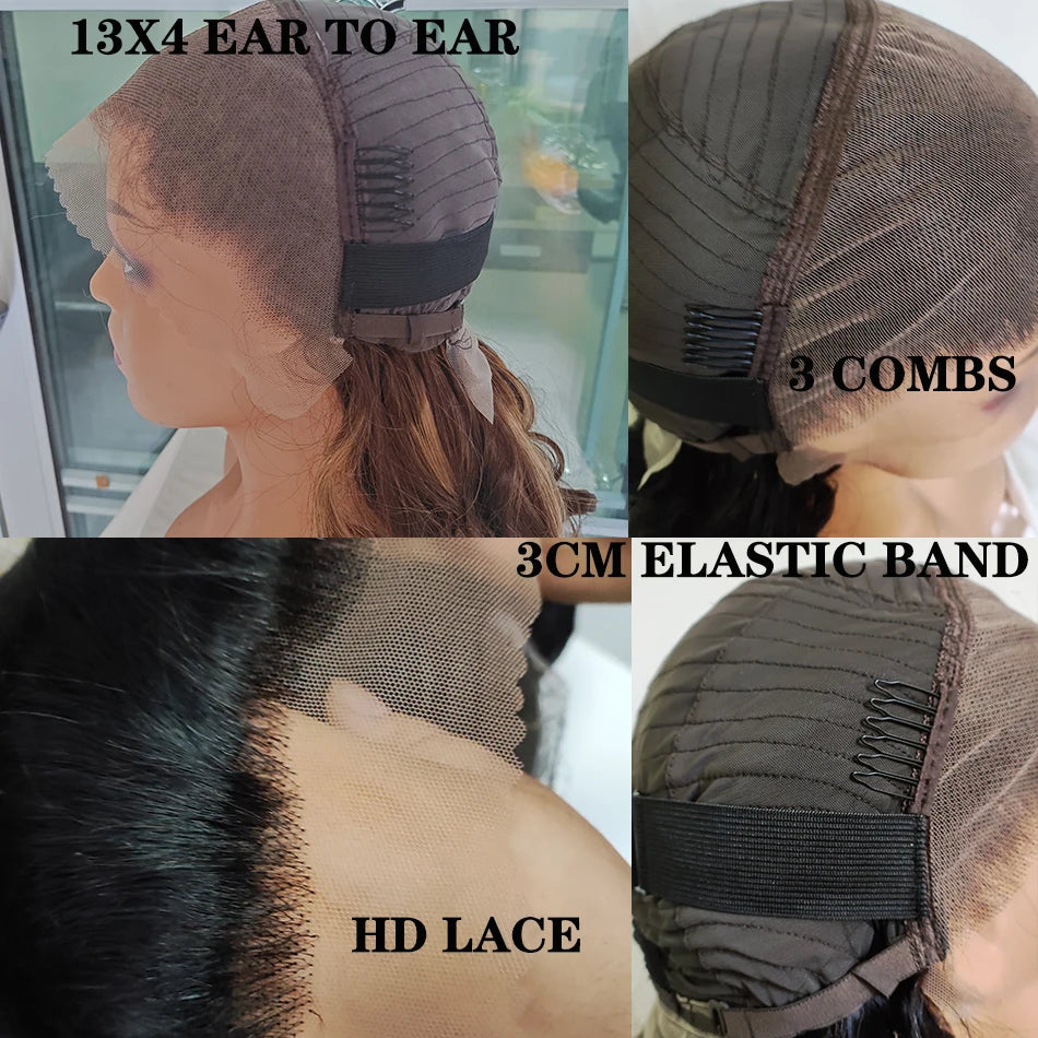 100% Vietnamese Hair Wigs Super Double Drawn Ombre Bouncy Body Wave 250 Density Highlight HD Lace Frontal Wigs Human Hair Genger