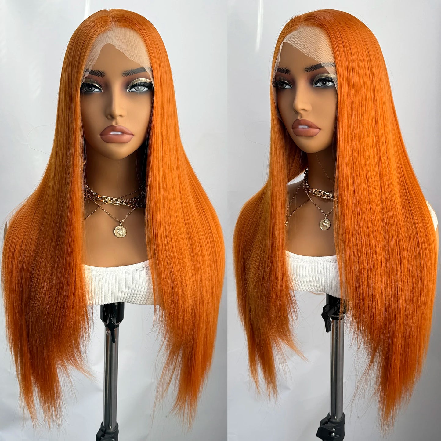 AIMEYA 13x4 Lace Orange Wig Lace Front Natural Hairline Synthetic Long Silky Straight Wig Daily Wear Heat Resistant Fiber