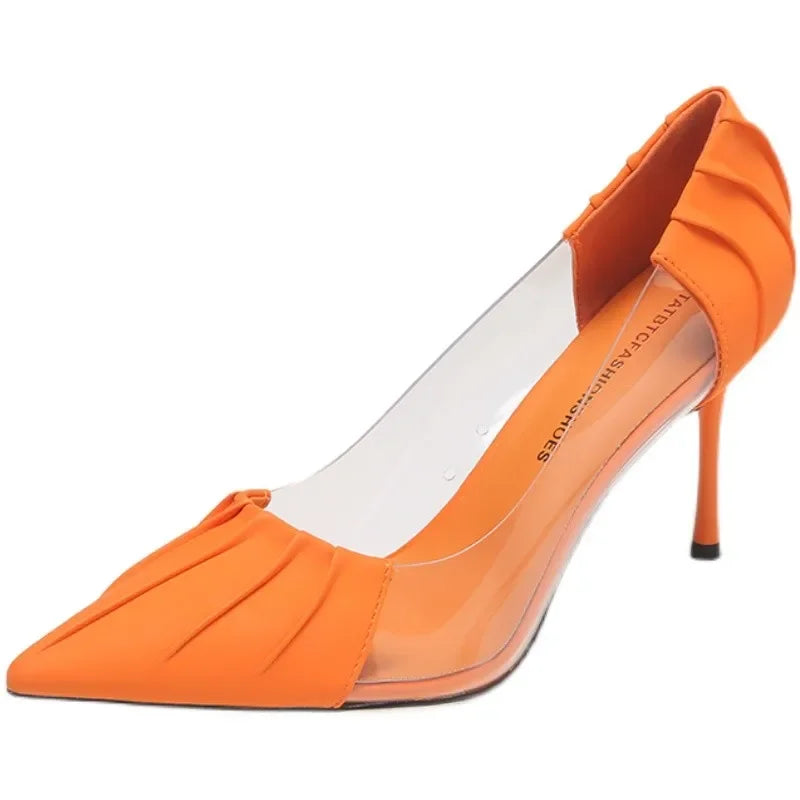 New Luxury Women's Spring and Summer Baotou Transparent Stiletto High Heels Pumps Rhinestone Pointed Single Shoes All-match