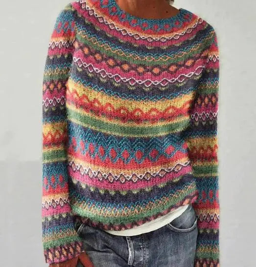 2025 Spring Knitted Women Sweater Print O-neck Long Sleeve Casual Loose Sweaters Female Winter Elegant Trendy Ladies Clothes