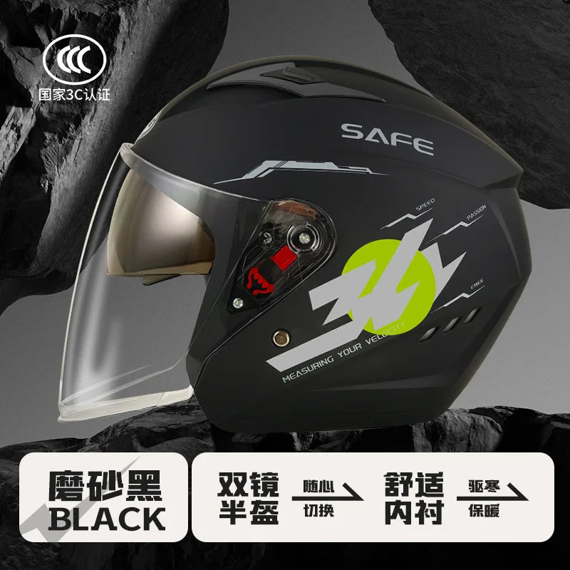 Uniform Size 58-62CM Helmet Motorcycle Winter Thermal Battery Car Female Winter Male Double Mirror Four Seasons Helmet