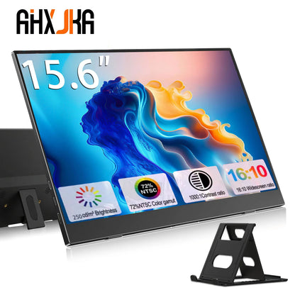 AHXJKA 15.6” Portable Monitor 60HZ IPS USB-C HDMI 250Cd/m² For Laptop XBox PS4 / 5 Switch TV Cell Phone PC Extension Mobile