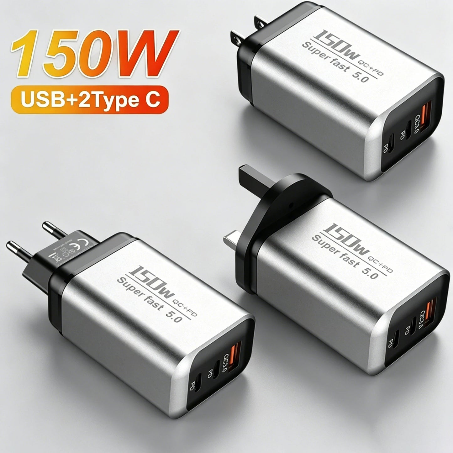 150W USB Type C Charger USB QC3.0 Fast Charging Mobile Phone Charger Travel Adapter For iPhone 17 Samsung Xiaomi EU/UK/US Plug