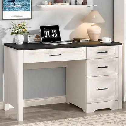 Rustic Executive Home Office Desk with Storage and Spacious File Drawer, Large Writing Desk for Bedroom in Black