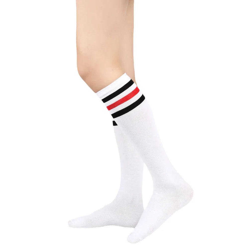 Middle Tube Sock Women Striped Knee High Ladies Japanese Harajuku College Style Cotton Summer Calf Sock Black White Female Gift
