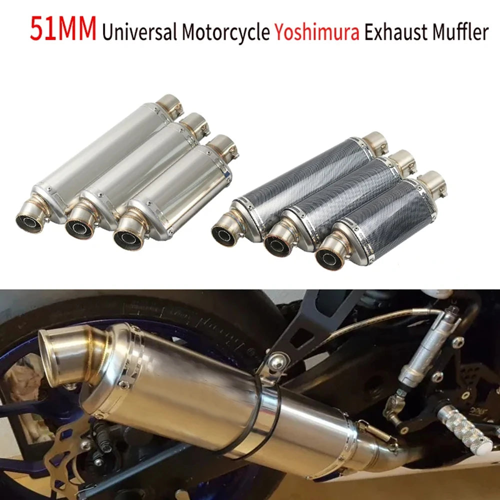 Stainless Steel 51mm Universal Motorcycle Exhaust Muffler Escape 310 370 440 mm Pipe 100cc-1000cc ATV GP Scooter For fz6 pcx125