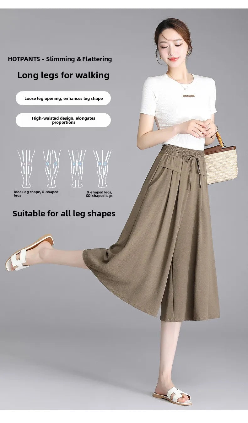 High Waist Wide Leg Seven-Foot Pants Women's Summer 2026 New Style Loose Comfortable Casual Trousers Skirt Pants