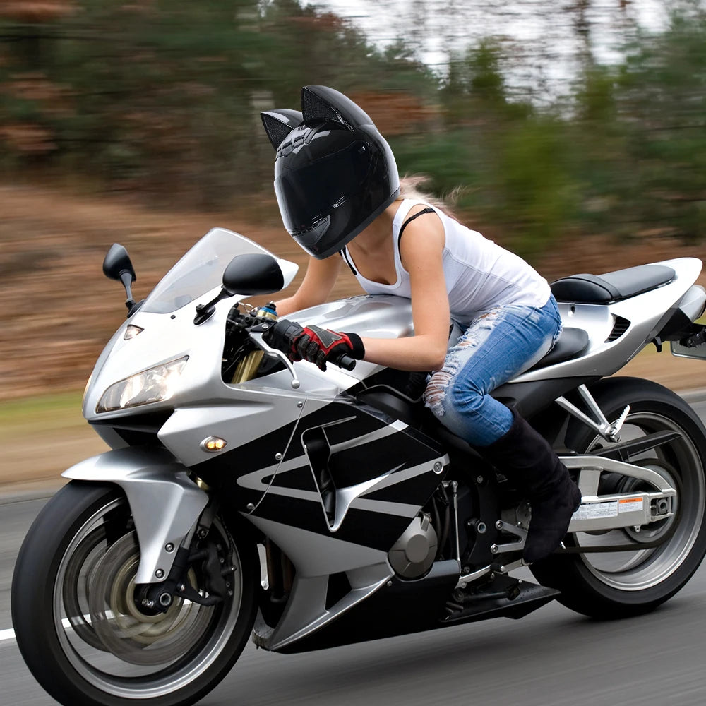 KEMITOUR Full Face Motorcycle Helmet DOT Certification Cat Ear Safety Moto Helmet For Women Men Breathable Gift For Girlfriend