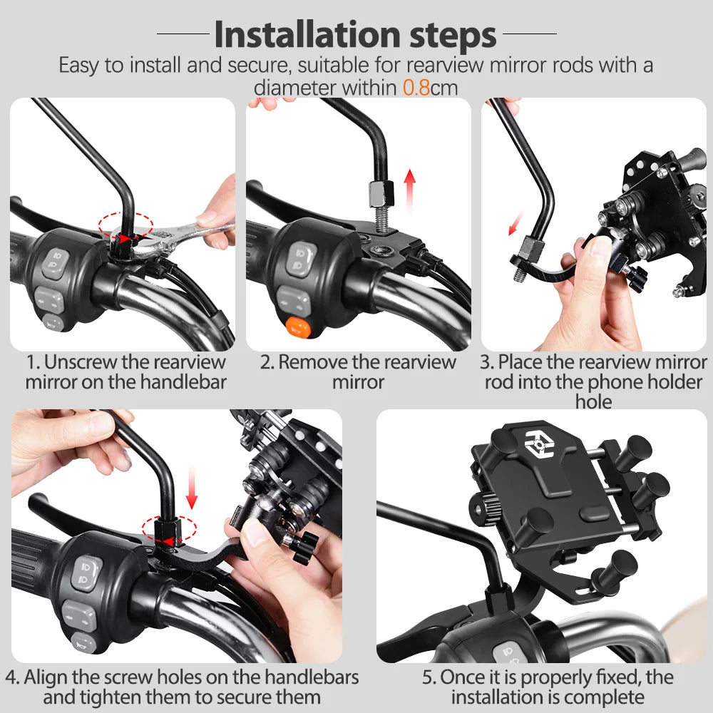 New Motorcycle Phone Holder Universal Alloy Shock-Absorbing Motos Bike Handlebar Navigation Bracket 360° Rotary Adjustable Stand