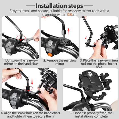 New Motorcycle Phone Holder Universal Alloy Shock-Absorbing Motos Bike Handlebar Navigation Bracket 360° Rotary Adjustable Stand