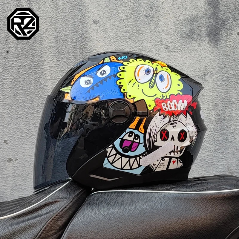 ORZ Motorcycle Helmet Half Face Double Lens Moto Four Seasons Men Women Street Fashion Helmet Capacete De Moto Safety