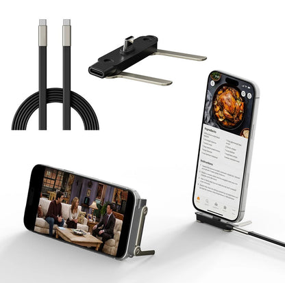 2-IN-1 Type-C Cable Foldable Mobile Phone Holder 240W Fast Charging Data Cable USB C TO USB C Phone Charge Bracket Dual PD cable
