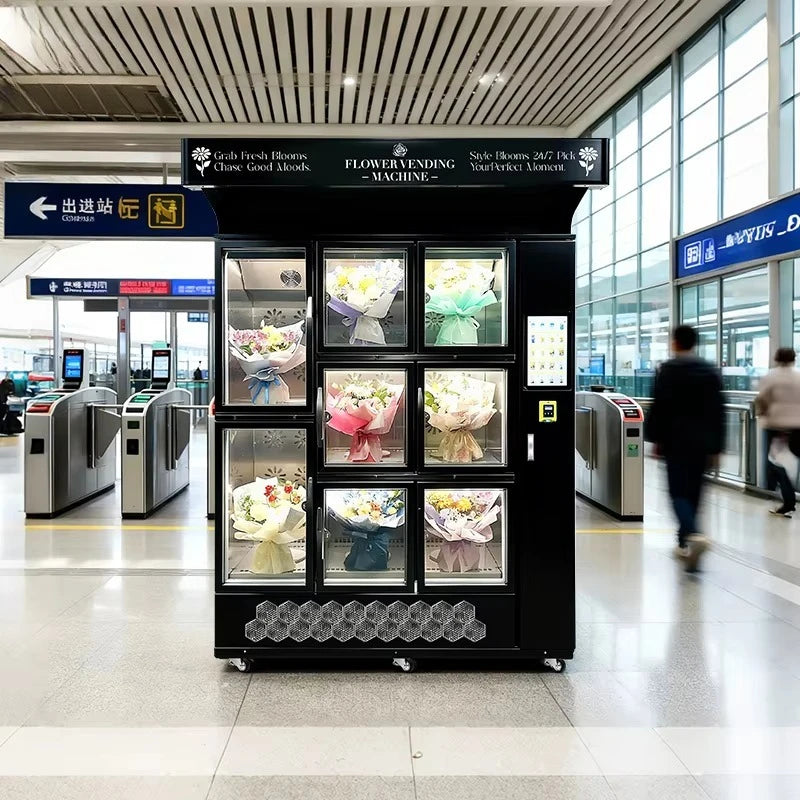 Customized Refrigerator Flower Vending Machine 24 hour Self service Fresh Rose Bouquets Flower Shop Office Building Supply