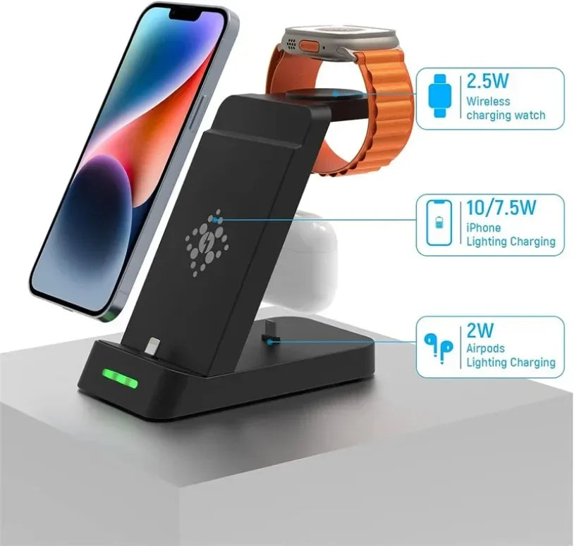 3 in 1 Wireless Charger Stand Fast Charging Station - for iPhone 17-12/X Apple Watch AirPods Samsung Galaxy S25/S23/S22 Charger