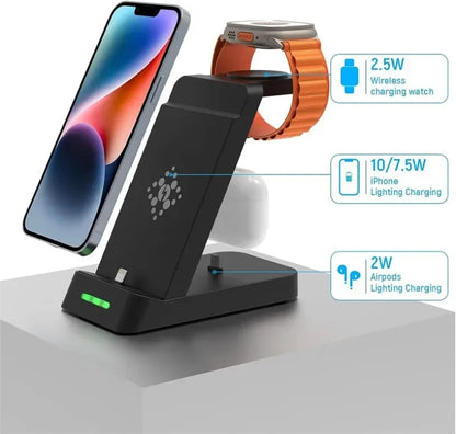 3 in 1 Wireless Charger Stand Fast Charging Station - for iPhone 17-12/X Apple Watch AirPods Samsung Galaxy S25/S23/S22 Charger