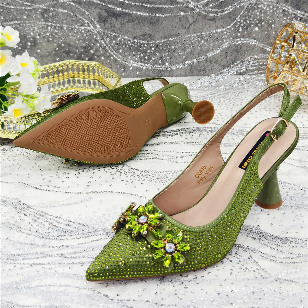 New Arrival African Women Shoes Decorated with Rhinestone Shoes for Women 2025 Designer Luxury Plus Size 43 Wedding Shoes Bride
