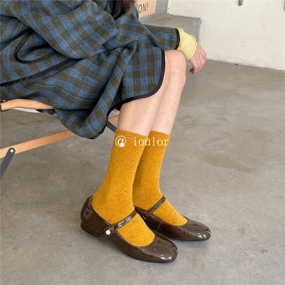 SP&CITY Colored Dotted Sheep Woolen Socks Women's Winter Warm Keeping Middle Tube Socks Casual Thick Korean Fashion Stockings