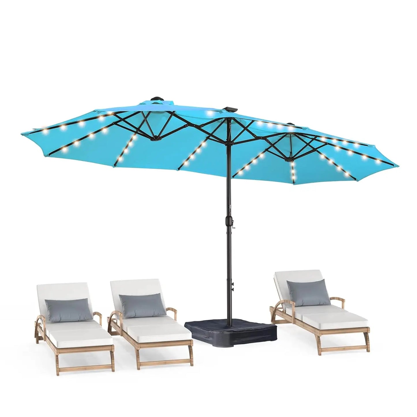 Double Sided Patio Umbrellas - 15ft Solar Lights LED Lighted Outdoor Extra Large Market Table Umbrella with Base, Customized
