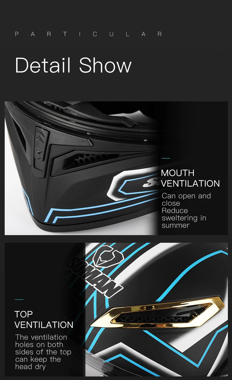 SOMAN Full Face Helmet Dual Lens Flip Up Motorcycle Helmets Casco Accessories Men Women Casque Moto Racing DOT Approved Visor