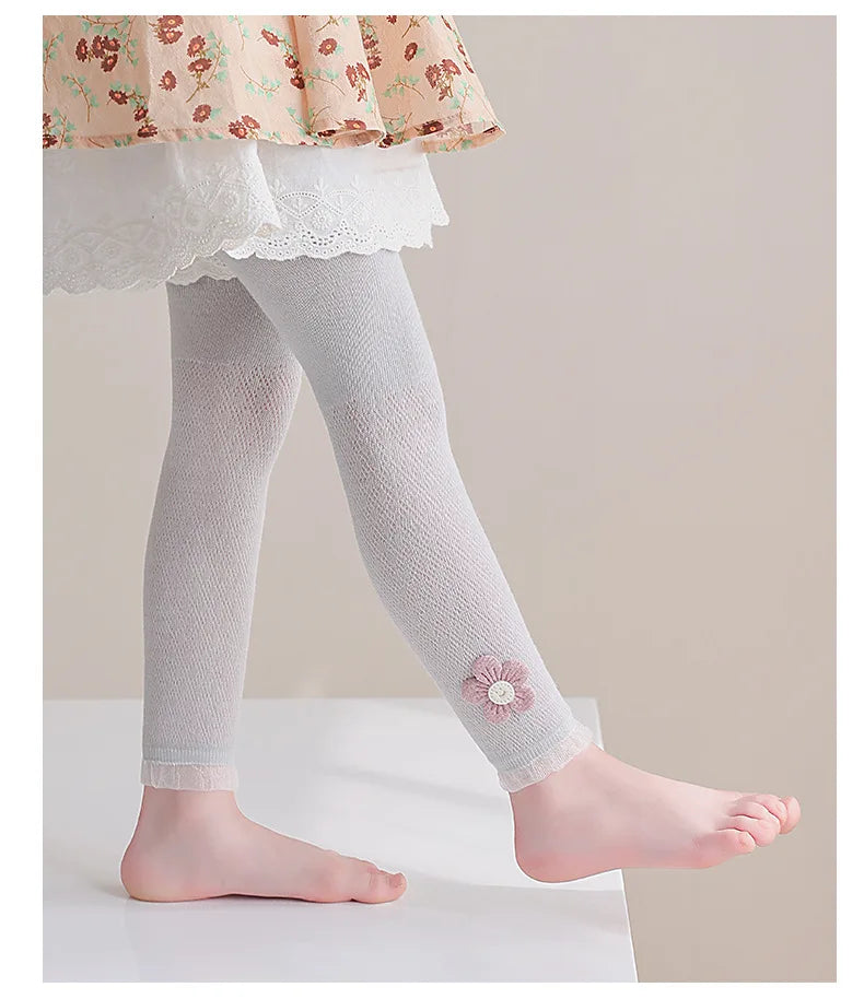 Girls Leggings Kids Hollow Out Pants Summer Children's Clothing Pencil Pants Flower Trousers Korean Style