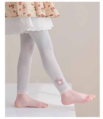 Girls Leggings Kids Hollow Out Pants Summer Children's Clothing Pencil Pants Flower Trousers Korean Style