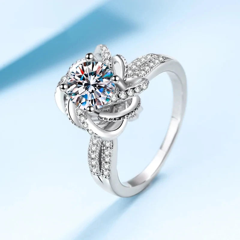 18K White Gold 1-2 Carat Moissanite Ring for Women Platinum Pt950 Spinning Rose Romantic Ring Luxury Wedding Bands Fine Jewelry