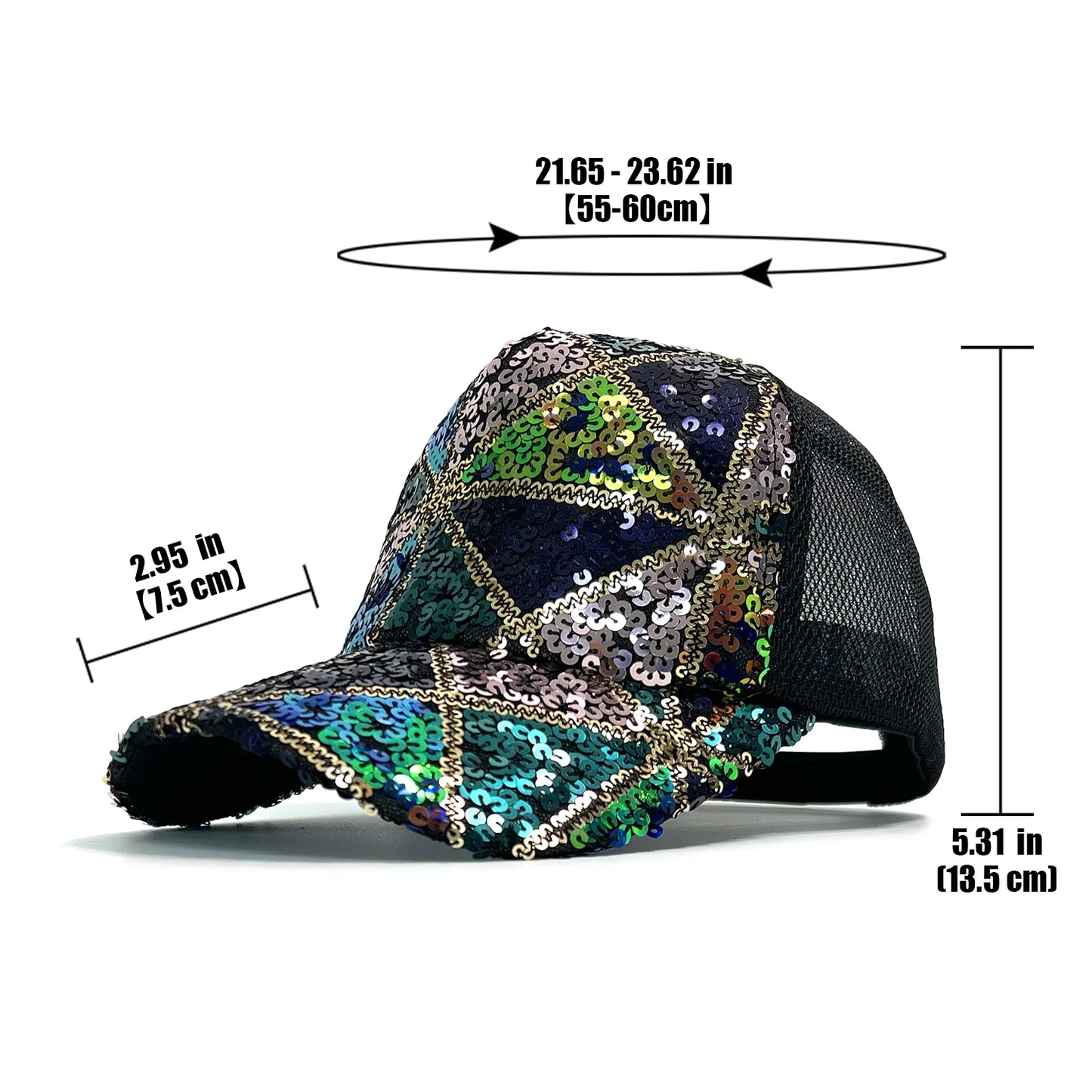 Summer Shiny Sequin Back Mesh Adjustable Cotton Baseball Cap Sun Hat