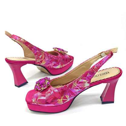 Venus Chan 2025 Elegant Peep-Toe Heels for Women - Perfect Italian Party Shoes & Bag Set with Sparkling Diamond Accents