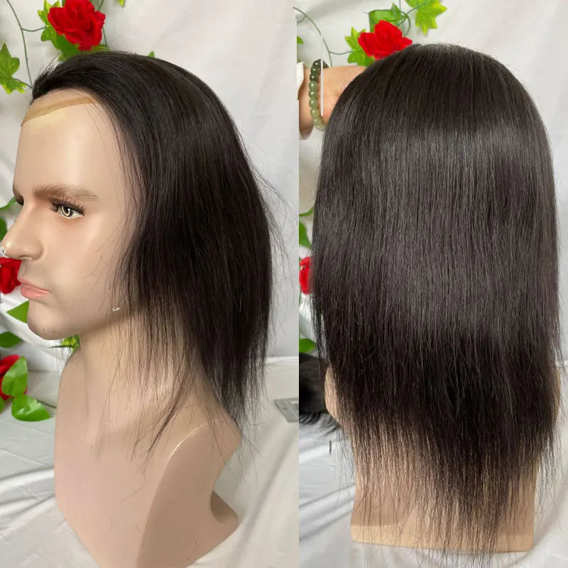 French Lace Front Mens Toupee Hair 12inch Long Hair Replacement System For European Virgin Human Hair Pieces Lace Front Man Wigs