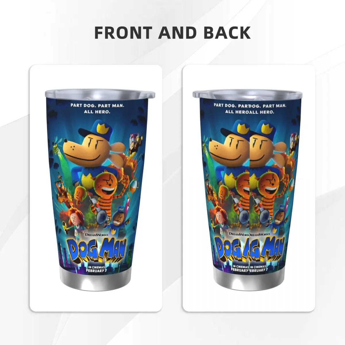 Dog Man Dogman Movie Comic Insulated Tumbler with Straws Cartoon Stainless Steel Thermal Mug Double Wall Car Bottle Cups, 20oz