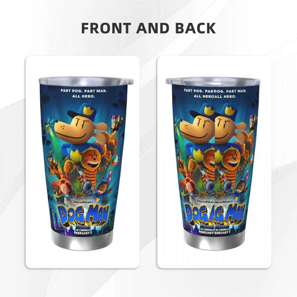 Dog Man Dogman Movie Comic Insulated Tumbler with Straws Cartoon Stainless Steel Thermal Mug Double Wall Car Bottle Cups, 20oz