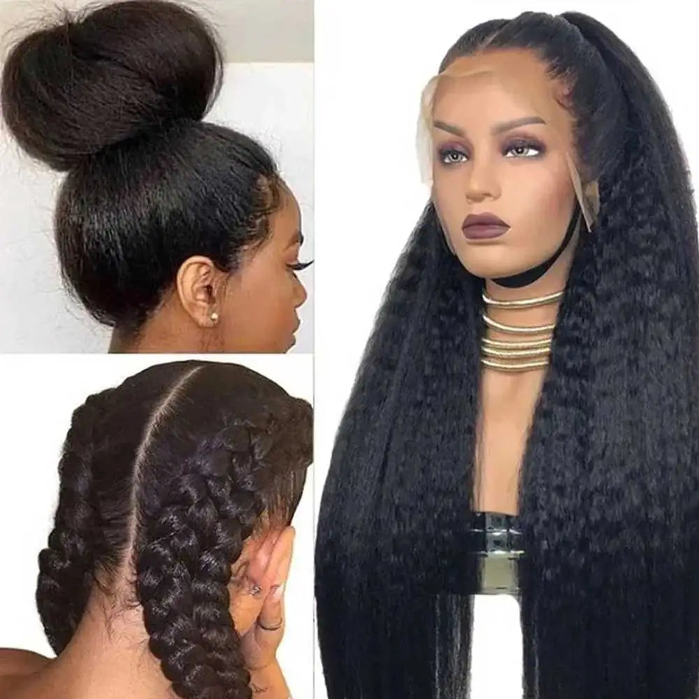 360 Full HD Lace Frontal Wig Human Hair 4C Edges Invisible Strap Glueless Kinky Straight Wig With Kinky Curly Baby Hair