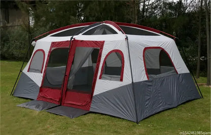 6-12Persons 2Rooms Large Space Tent Glamping Tourist Outdoor Camping Family Travel Anti-storm Suncreen Luxury UV 50+ Beach Play