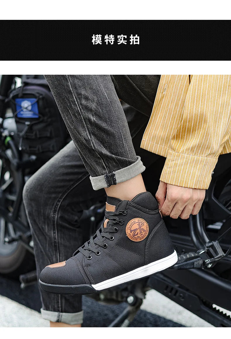 Motorcycle Shoes Men Riding Boots Casual Flat Shoes Anti-collision Toe Heel Protection Outdoor Cycling Motobike Sports Sneakers